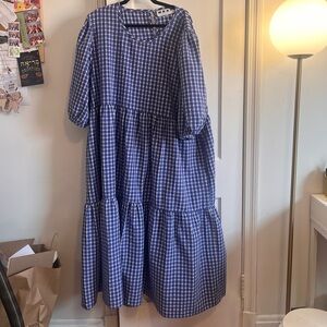 Wray Blue Checkered Gingham Maxi Dress